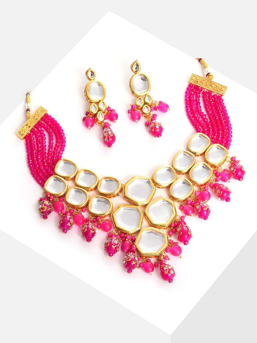 Gold Plated Designer Kundan Necklace and Earring Set