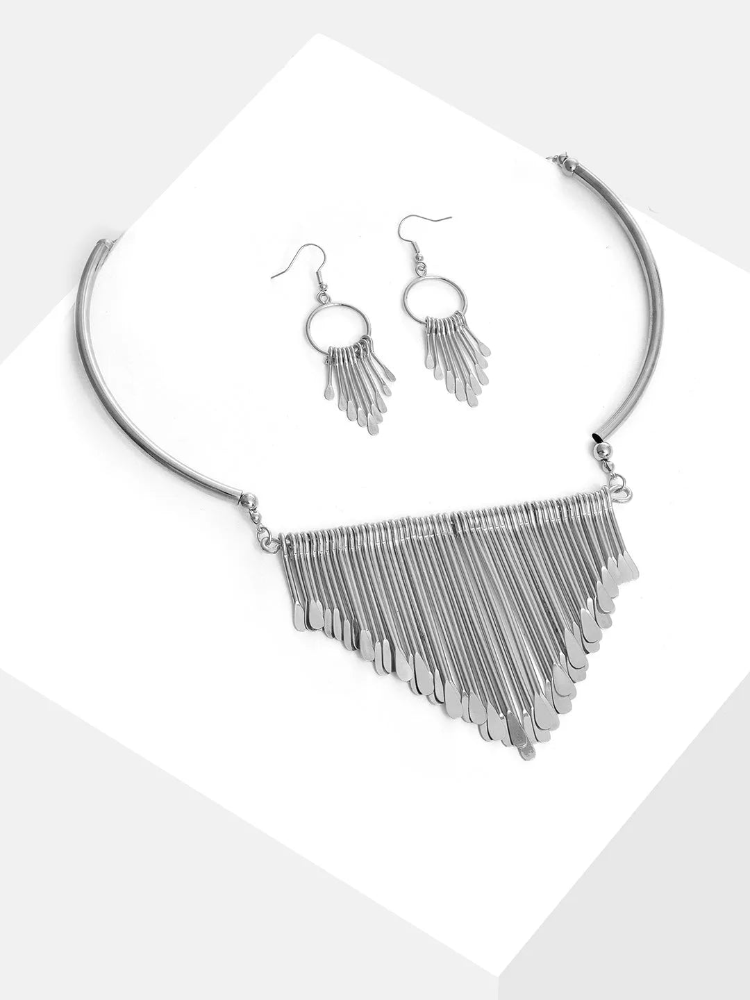 Silver Plated Designer Necklace and Earring Set