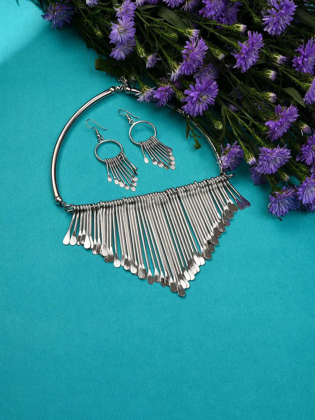 Silver Plated Designer Necklace and Earring Set