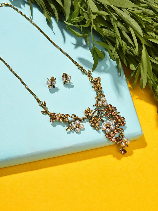 Gold Plated Designer Stone Necklace and Earring Set