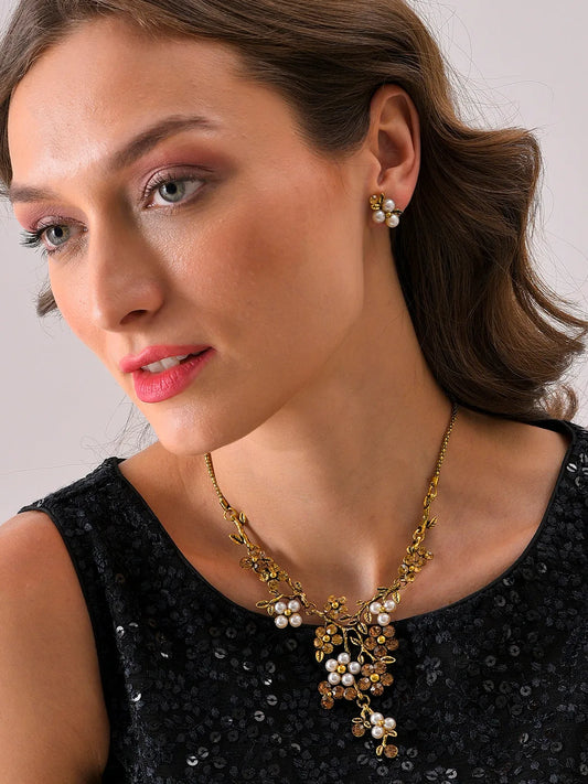 Gold Plated Designer Stone Necklace and Earring Set