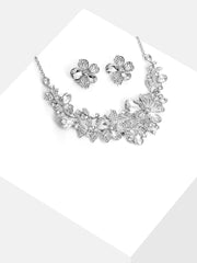 Silver Plated Designer Stone Necklace and Earring Set