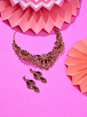 Gold Plated Designer Stone Necklace and Earring Set