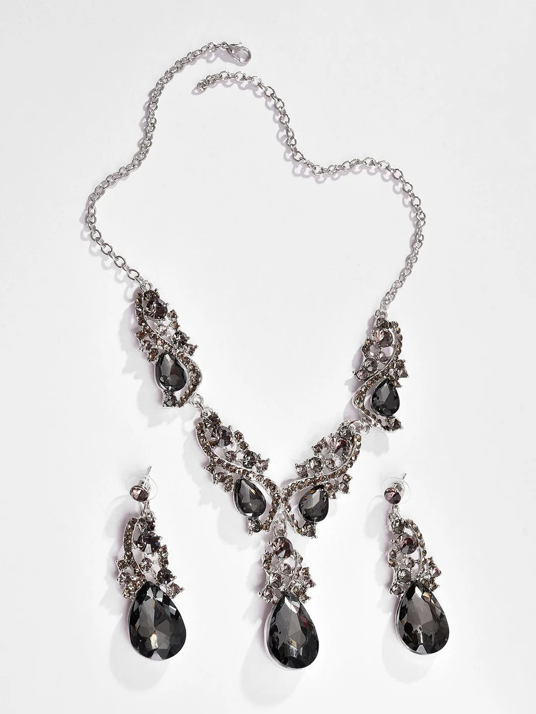 Silver Plated Designer Stone Necklace and Earring Set