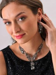 Silver Plated Designer Stone Necklace and Earring Set