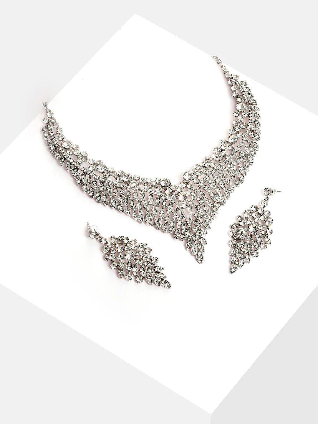 Silver Plated Designer Stone Necklace and Earring Set