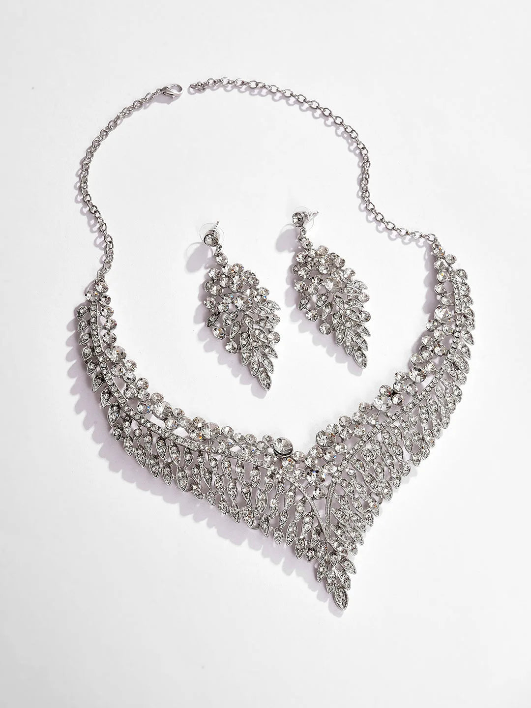 Silver Plated Designer Stone Necklace and Earring Set