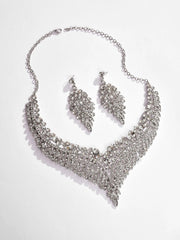 Silver Plated Designer Stone Necklace and Earring Set