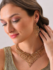 Gold Plated Designer Stone Necklace and Earring Set