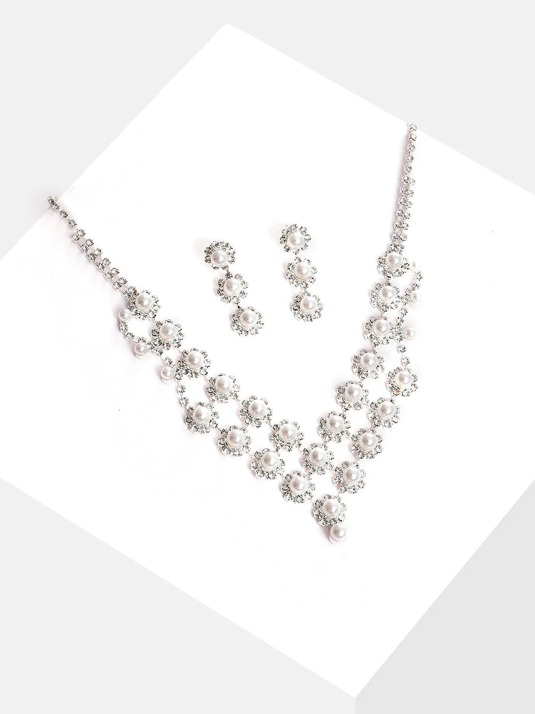 Silver Plated Designer Stone Necklace and Earring Set