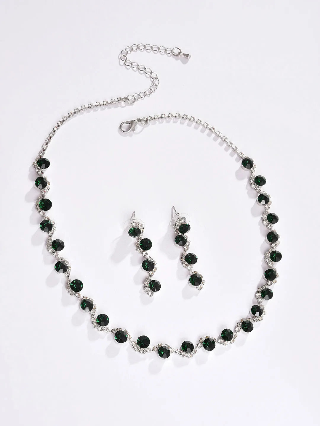 Silver Plated Designer Stone Necklace and Earring Set