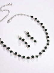 Silver Plated Designer Stone Necklace and Earring Set