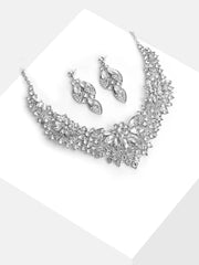 Silver Plated Designer Stone Necklace and Earring Set