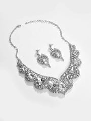 Silver Plated Designer Stone Necklace and Earring Set