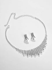 Silver Plated Designer Stone Necklace and Earring Set