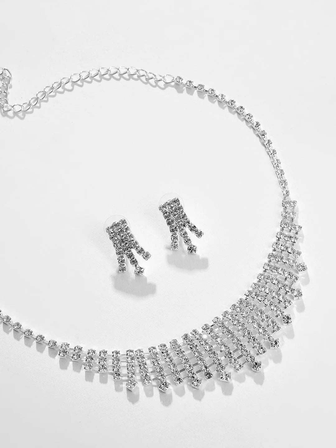 Silver Plated Designer Stone Necklace and Earring Set