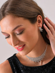 Silver Plated Designer Stone Necklace and Earring Set