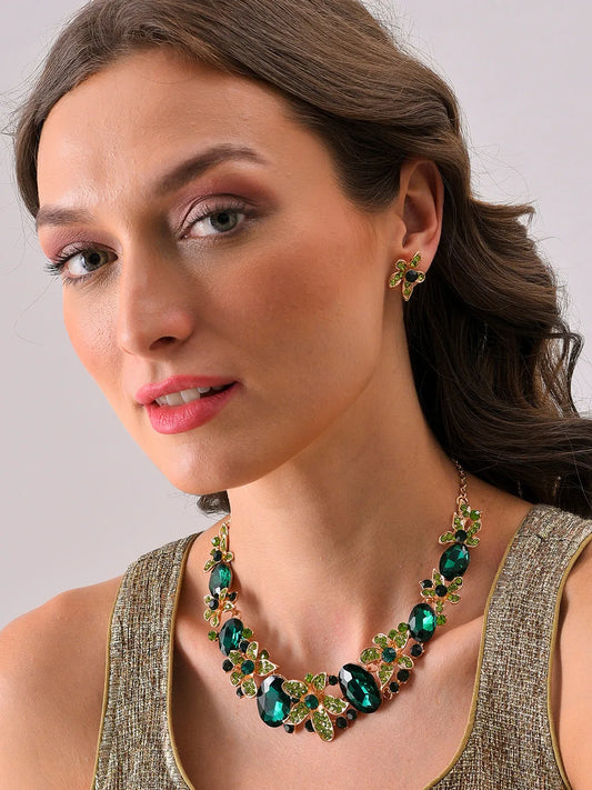 Gold Plated Designer Stone Necklace and Earring Set