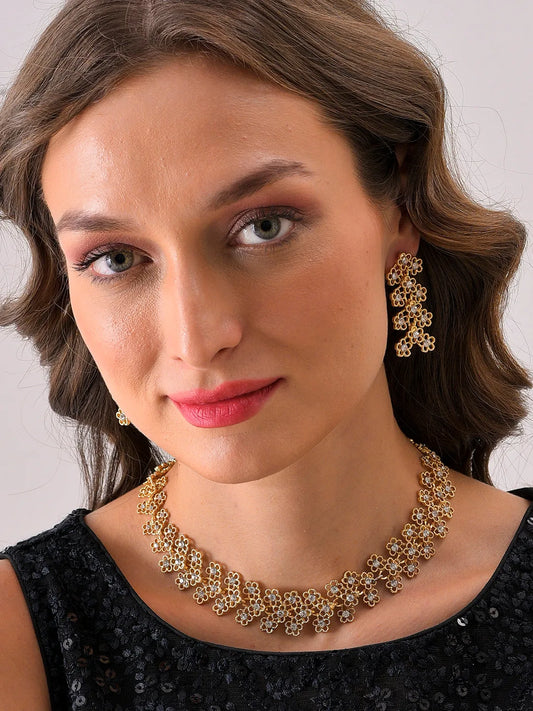 Gold Plated Designer Stone Necklace and Earring Set