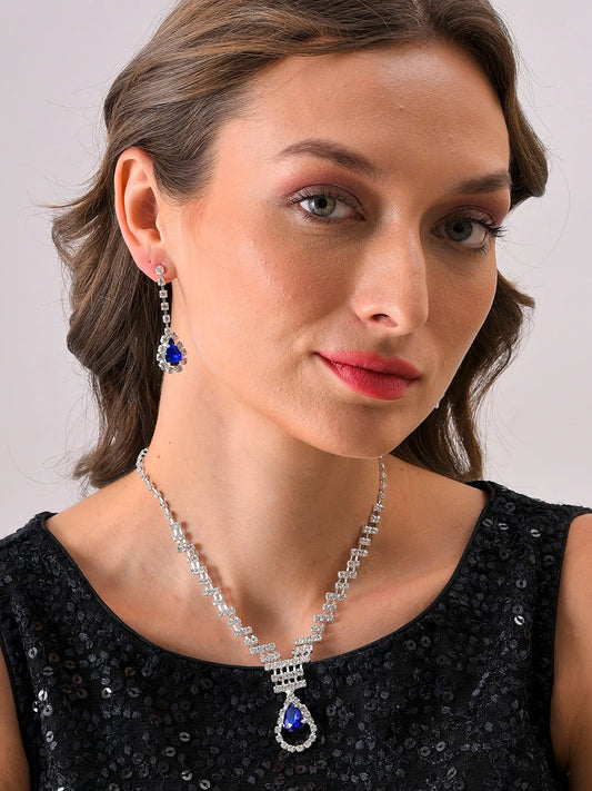 Silver Plated Designer Stone Necklace and Earring Set