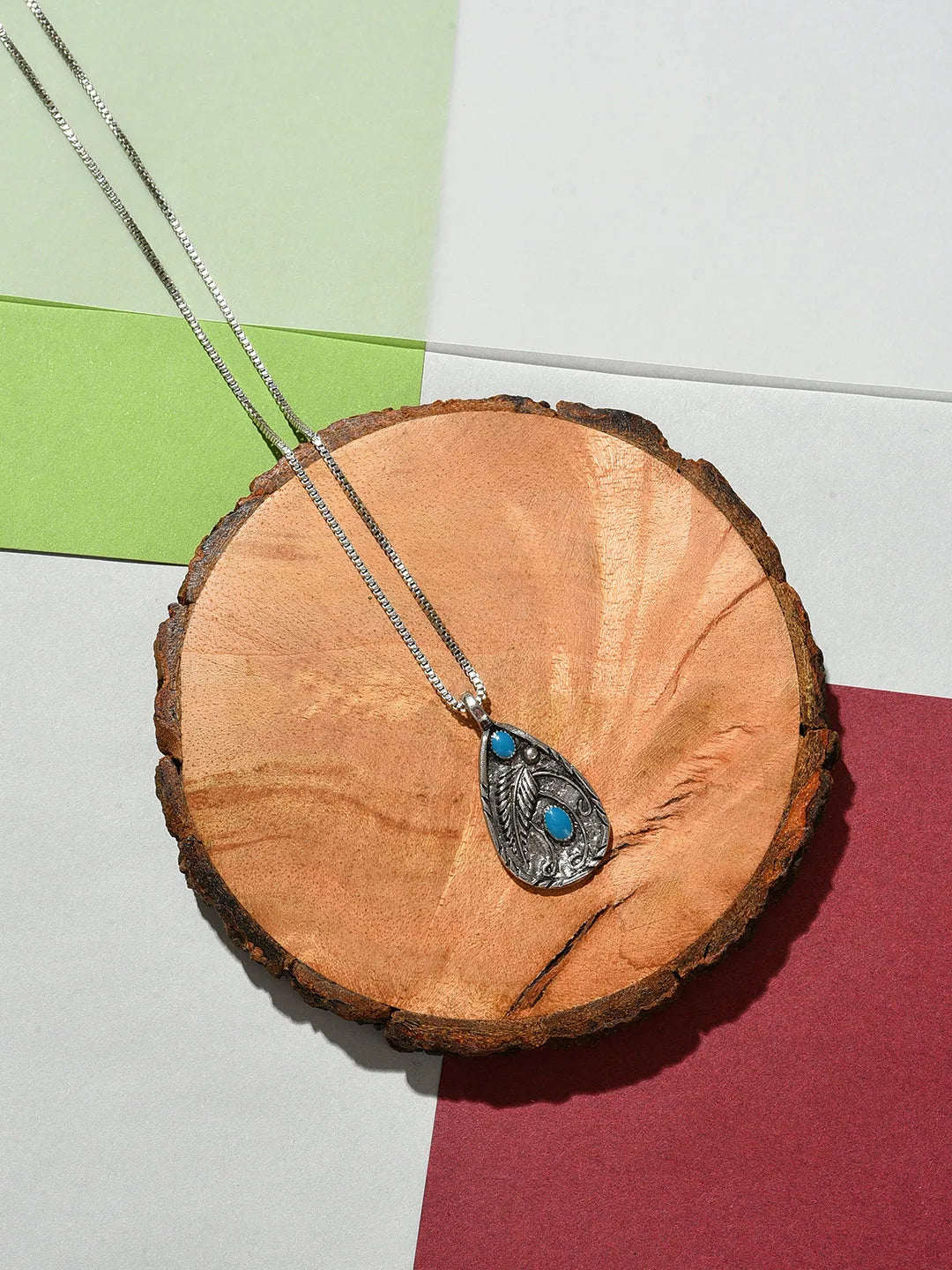 Silver Plated Designer Stone Pendant Chain