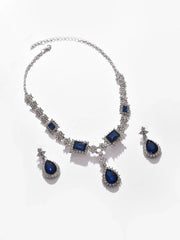 Silver Plated Designer Stone Necklace and Earring Set Jewellery Set