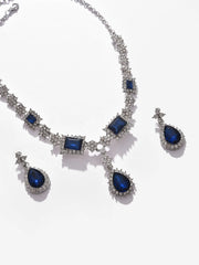 Silver Plated Designer Stone Necklace and Earring Set Jewellery Set