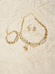 Gold Plated Designer Stone Necklace, Earrings, Bracelet and Ring Set Jewellery Set