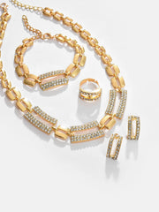 Gold Plated Designer Stone Necklace, Earrings, Bracelet and Ring Set Jewellery Set