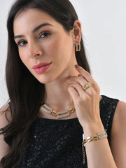 Gold Plated Designer Stone Necklace, Earrings, Bracelet and Ring Set Jewellery Set