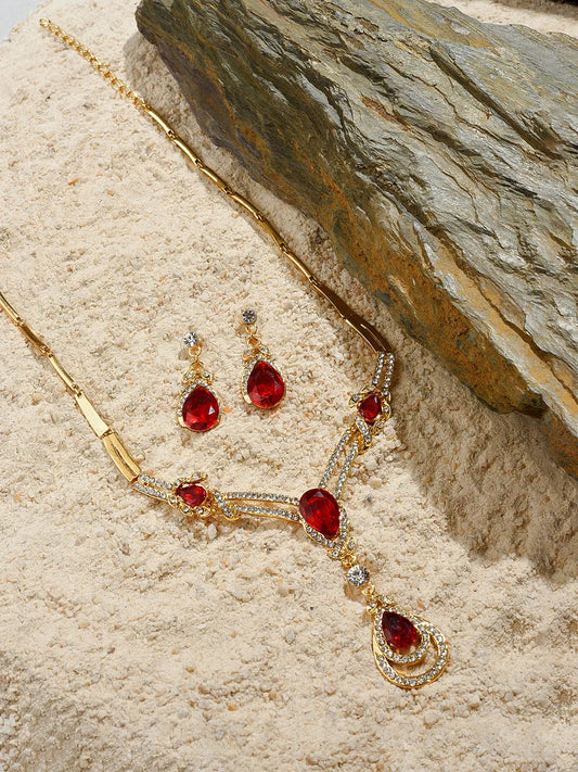 Gold Plated Designer Stone Necklace and Earring Set Jewellery Set