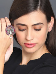 Silver Lookalike Stone Peacock Ring