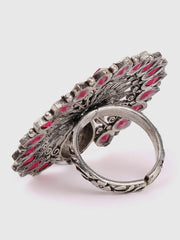 Silver Lookalike Stone Peacock Ring