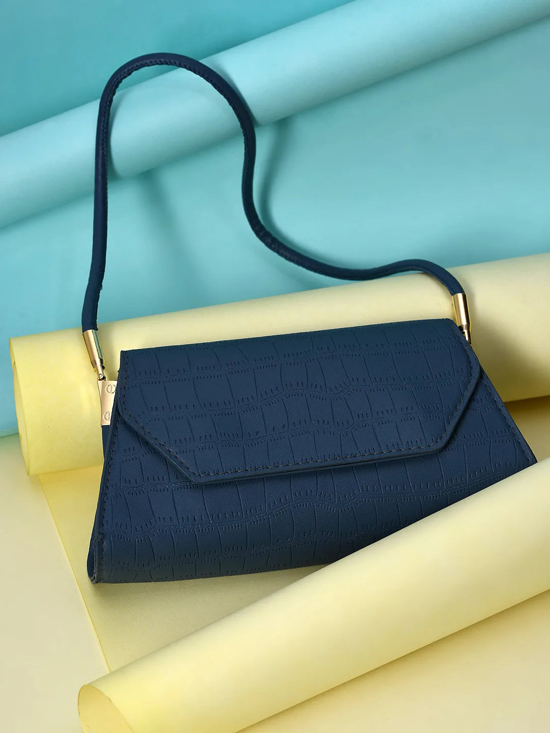 Textured Clutch Bag with Magnet Lock