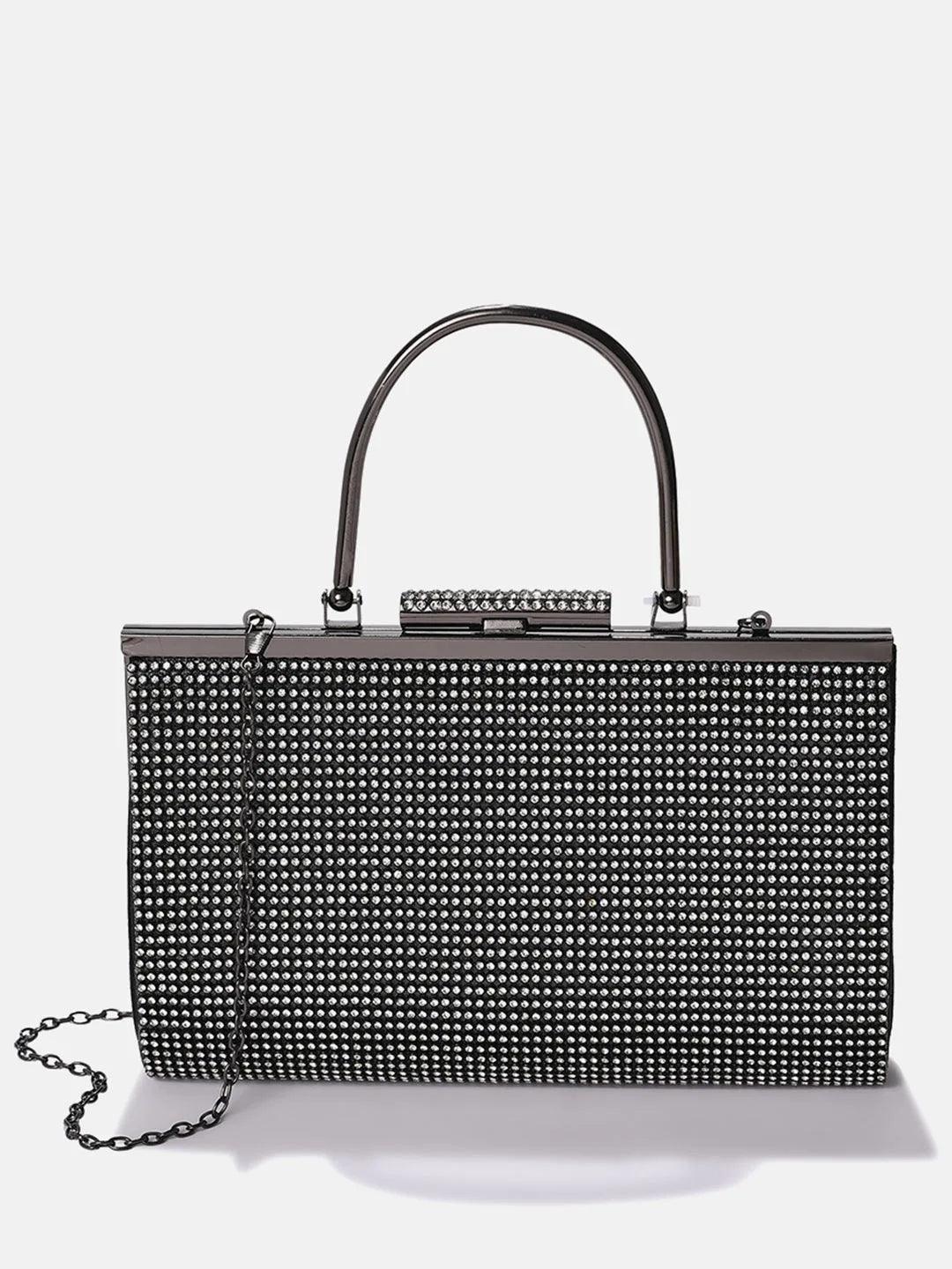 Textured Push Lock Clutch Bag with Chain Strap