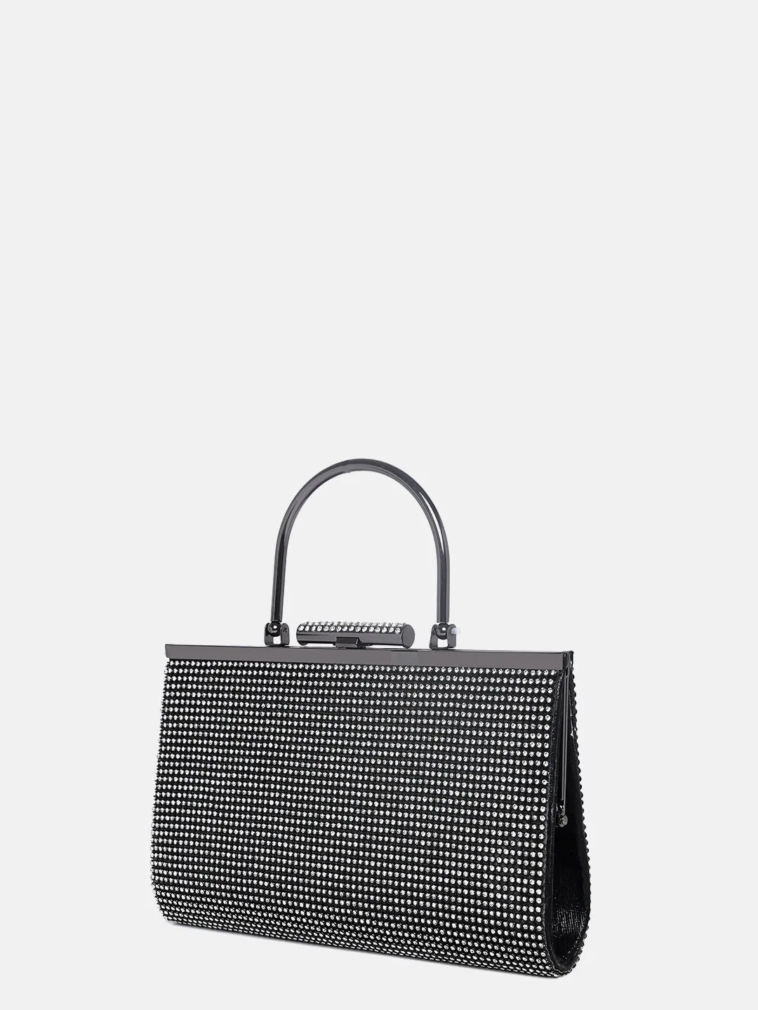 Textured Push Lock Clutch Bag with Chain Strap