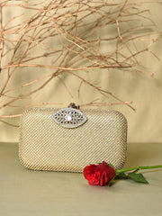 Textured Push Lock Clutch Bag with Chain Strap