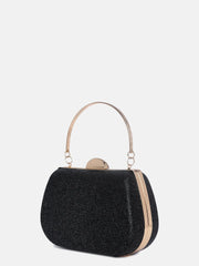 Textured Push Lock Clutch Bag with Chain Strap