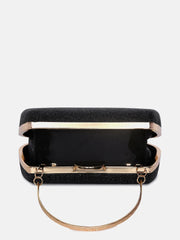 Textured Push Lock Clutch Bag with Chain Strap