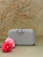 Textured Push Lock Clutch Bag with Chain Strap