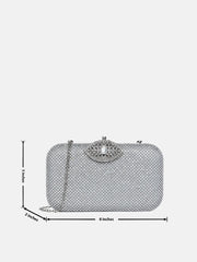 Textured Push Lock Clutch Bag with Chain Strap