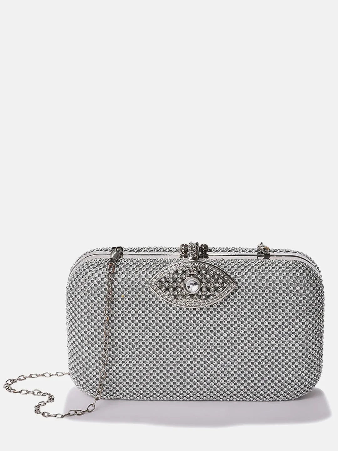 Textured Push Lock Clutch Bag with Chain Strap