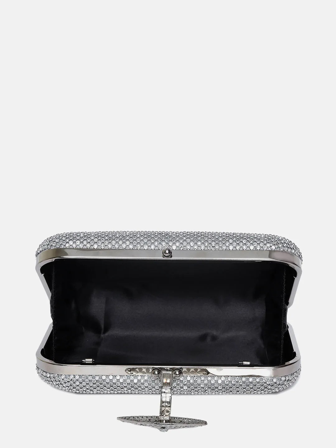 Textured Push Lock Clutch Bag with Chain Strap