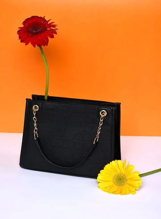 Textured Zip Lock Hand Bag with Chain Strap