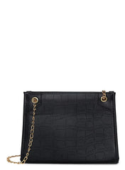 Textured Zip Lock Hand Bag with Chain Strap