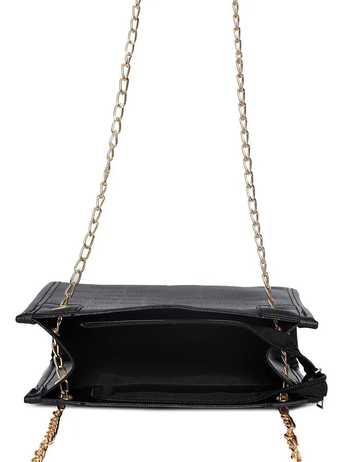 Textured Zip Lock Hand Bag with Chain Strap