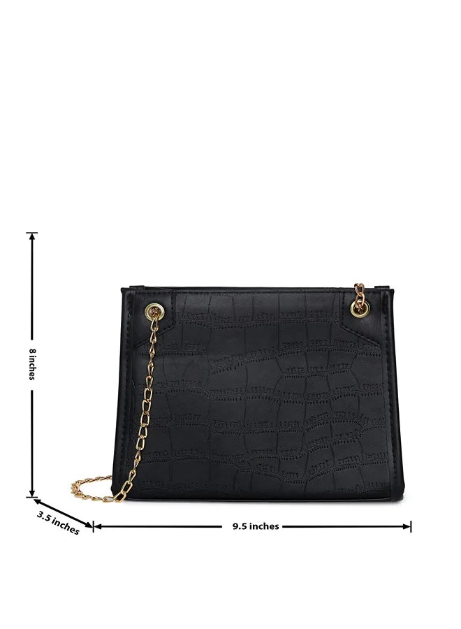 Textured Zip Lock Hand Bag with Chain Strap