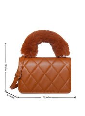 Quilted Magnet Lock Hand Bag with Fur Handle