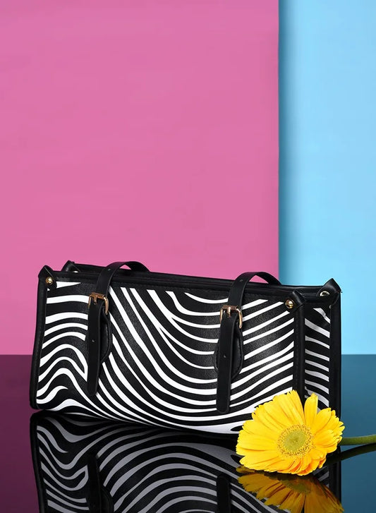 Striped Hand Bag with Zip Lock