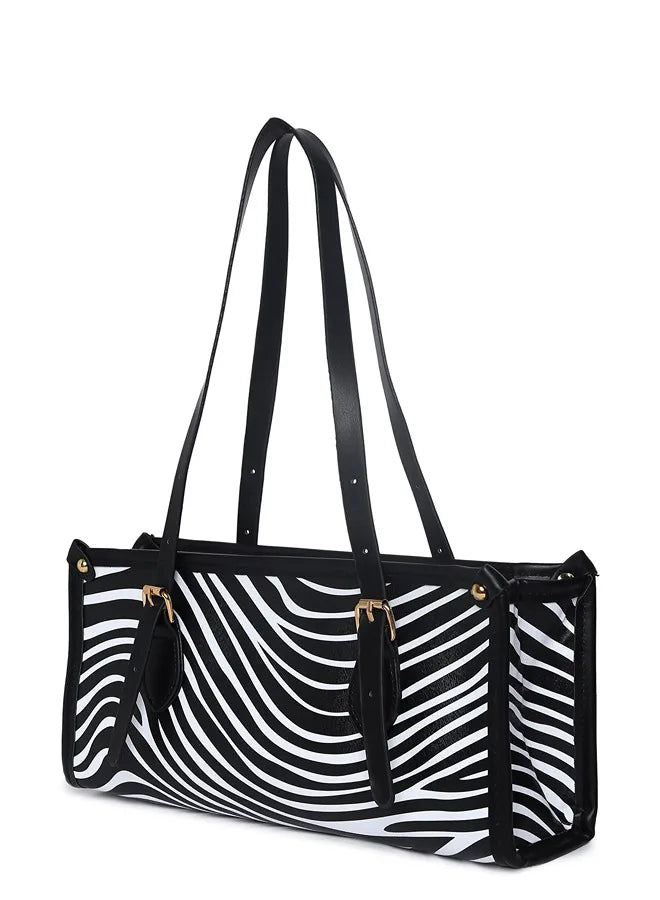 Striped Hand Bag with Zip Lock